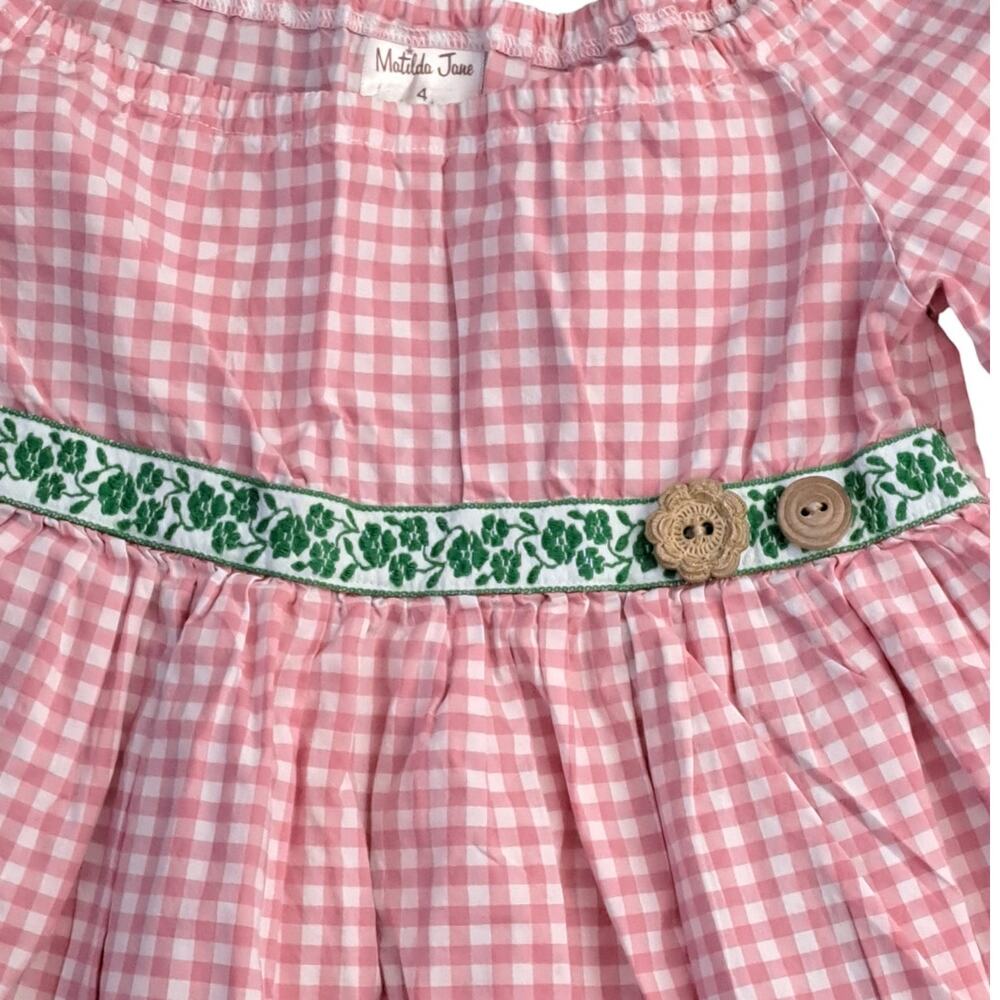 Matilda Jane Girls  Home Grown Ginger Peasant Top Pink Gingham Shirt Size 4 - Picture 3 of 8